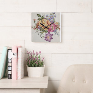 Blumenfantasie quadratische wanduhr
