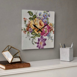 Blumenfantasie quadratische wanduhr
