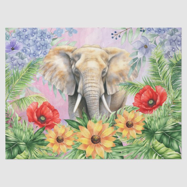 Blumenfantasy-Dschungel Elephant Decoupage Seidenpapier (Vorderseite)