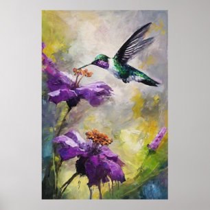Blumenfantasy Hummingbirds inmitten von Lila Petal Poster