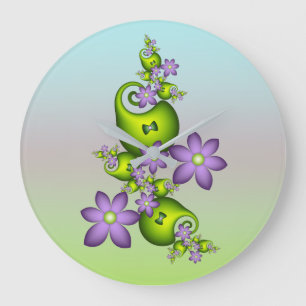 Blumenfantasy Lilac Blume Grüne Formen Fraktal Große Wanduhr