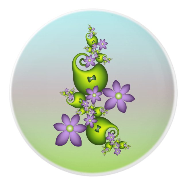 Blumenfantasy Lilac Blume Grüne Formen Fraktal Keramikknauf (Vorderseite)