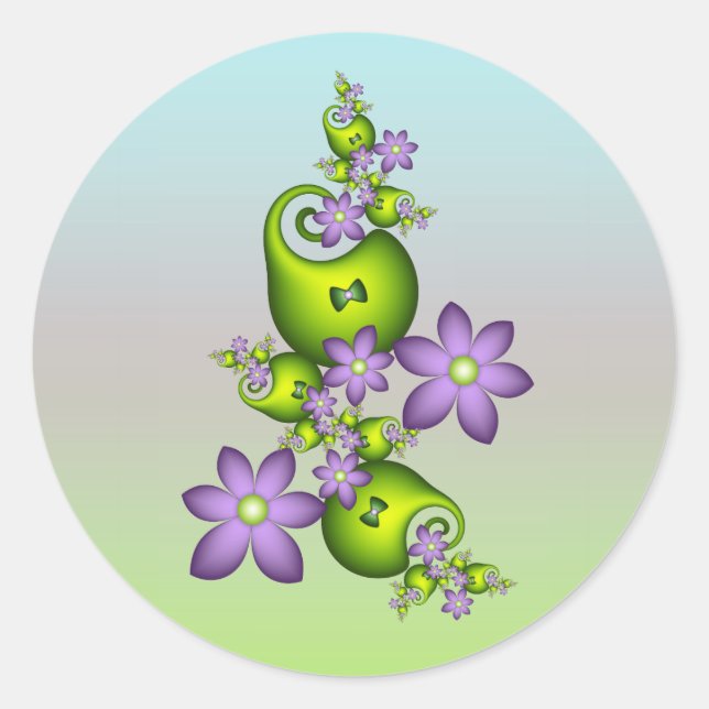Blumenfantasy Lilac Blume Grüne Formen Fraktal Runder Aufkleber (Vorderseite)