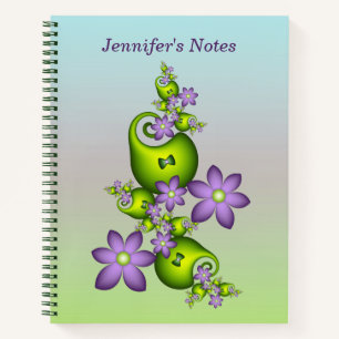 Blumenfantasy Lilac Green Blume Fraktal Name Notizbuch