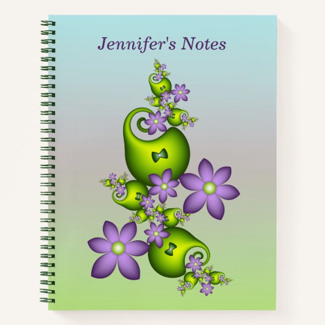 Blumenfantasy Lilac Green Blume Fraktal Name Notizbuch (Vorderseite)
