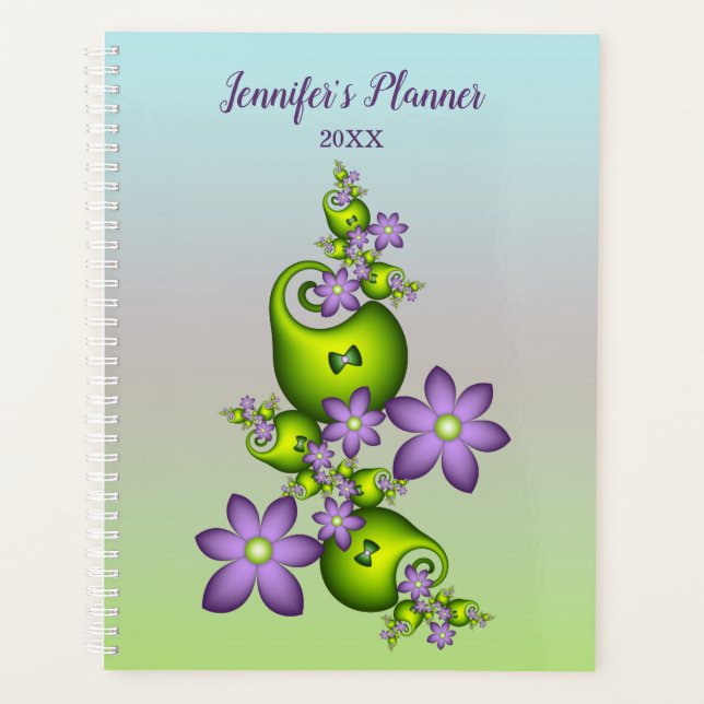 Blumenfantasy Lilac Green Blume Fraktal Name Planer (Vorderseite)
