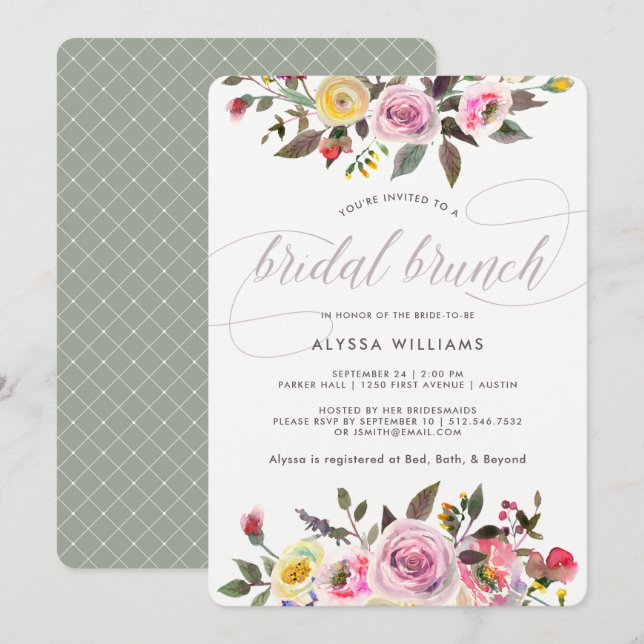 Blumenfantasy| Modern Watercolor Bridal Brunch Einladung (Vorne/Hinten)