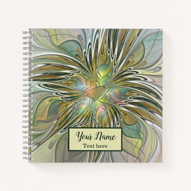 Blumenfantasy Modernes Fraktal Blume W. Goldene Be Notizbuch (Vorderseite)
