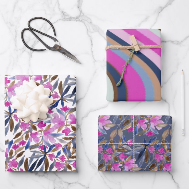 Blumenfarbe Venezianisch blaue Zedern Geschenkpapier Set (Vorderseite)