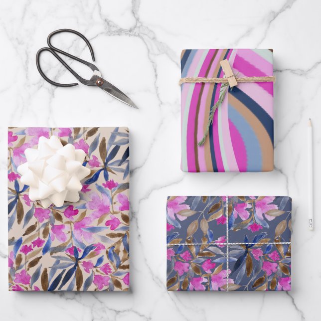 Blumenfarbe Venezianisch blaue Zedern Geschenkpapier Set (Vorderseite)