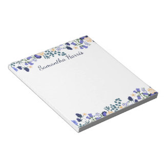 Blumenfarben Blau Blumen Individuelle Name Notepad Notizblock