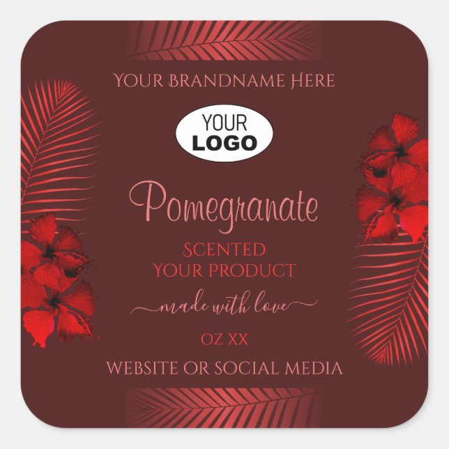 Blumenfarben-Labels Hawaii-Blume-Logo Quadratischer Aufkleber (Vorderseite)