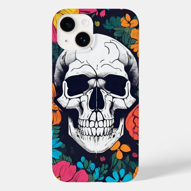 Blumenfarben Skull Art Case-Mate iPhone 14 Hülle (Rückseite)
