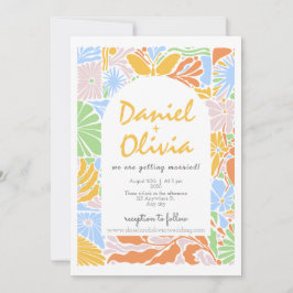 Blumenfarbene Retro-Rahmen-Hochzeit Einladung