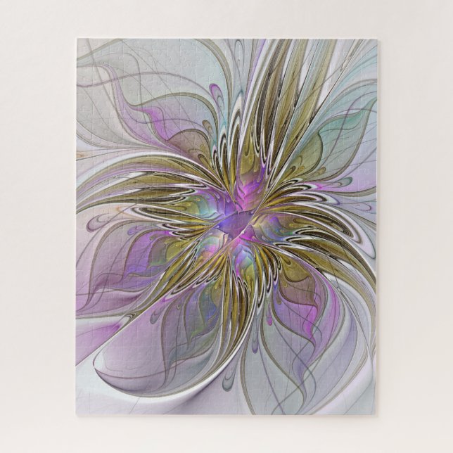 Blumenfarbenes Abstraktes Fraktal mit Rosa und Gol (Vertikal)