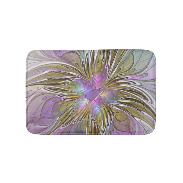 Blumenfarbenes Abstraktes Fraktal mit Rosa und Gol Badematte (Vorderseite)