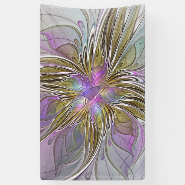 Blumenfarbenes Abstraktes Fraktal mit Rosa und Gol Banner (Vertikal)