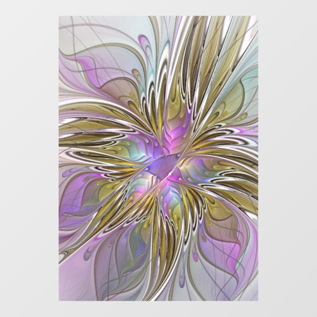 Blumenfarbenes Abstraktes Fraktal mit Rosa und Gol Fensteraufkleber (Blatt)