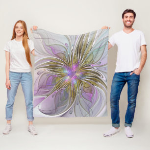Blumenfarbenes Abstraktes Fraktal mit Rosa und Gol Fleecedecke