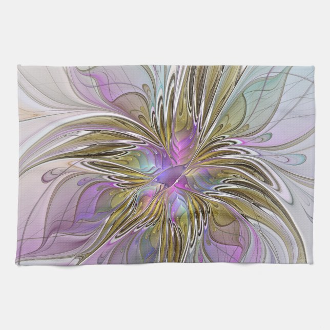 Blumenfarbenes Abstraktes Fraktal mit Rosa und Gol Handtuch (Horizontal)