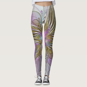 Blumenfarbenes Abstraktes Fraktal mit Rosa und Gol Leggings