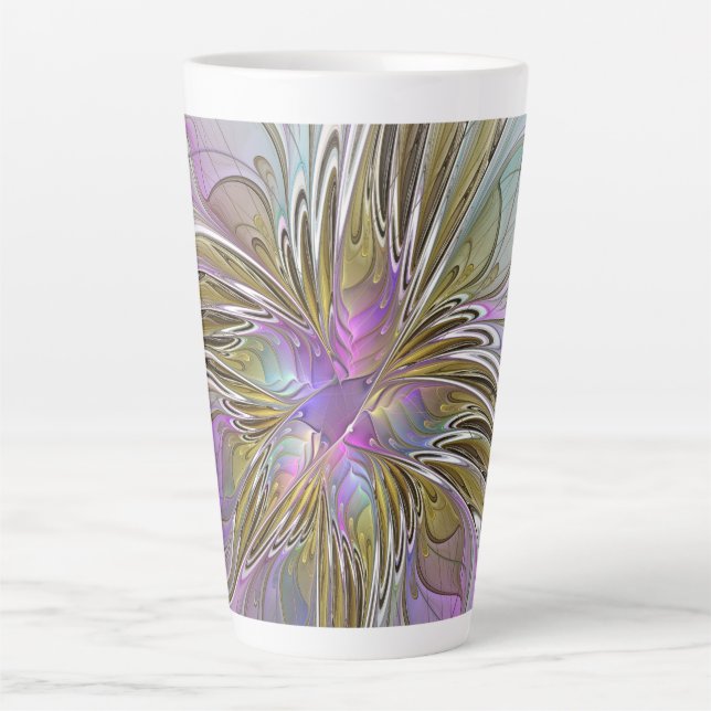 Blumenfarbenes Abstraktes Fraktal mit Rosa und Gol Milchtasse (Vorderseite)