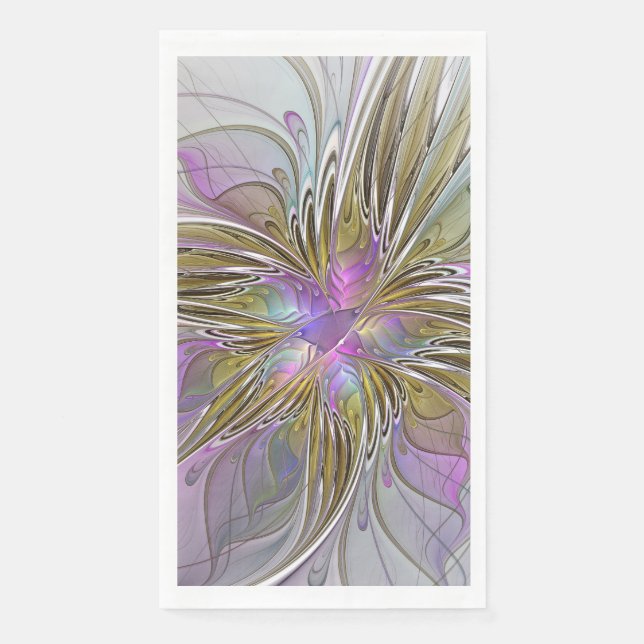 Blumenfarbenes Abstraktes Fraktal mit Rosa und Gol Serviette (Vorderseite)
