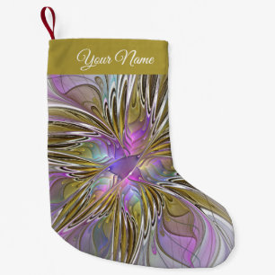 Blumenfarbenes Abstraktes Fraktal Rosa und Goldnam Kleiner Weihnachtsstrumpf