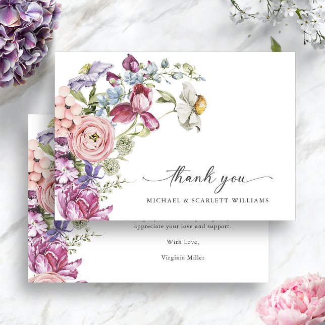 blumenfarbig dankeskarte (Elegant Jewel Tone Floral Colorful Thank You Card by Painted Paperie
)