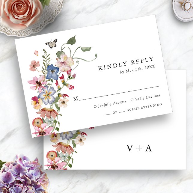 blumenfarbig RSVP karte (Floral Colorful RSVP Card Monogrammed with Butterfly by Painted Paperie
)