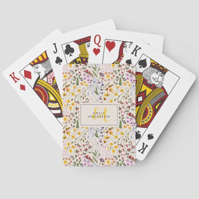 Blumenfarbige Wildblume personalisiert Spielkarten (Rückseite)
