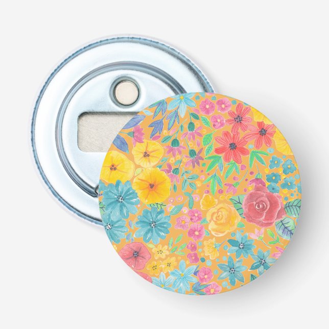 Blumenfarbmuster in gelber Farbe Flaschenöffner (Vorderseite)