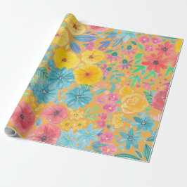 Blumenfarbmuster in gelber Farbe Geschenkpapier
