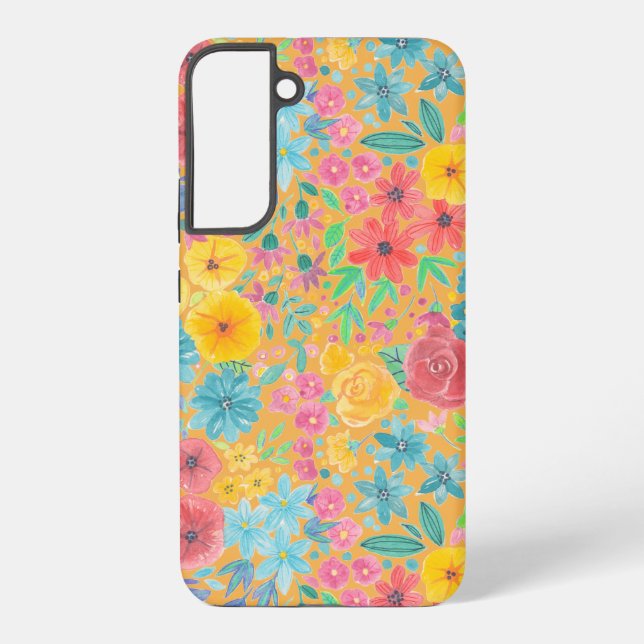 Blumenfarbmuster in gelber Farbe Samsung Galaxy Hülle (Rückseite)
