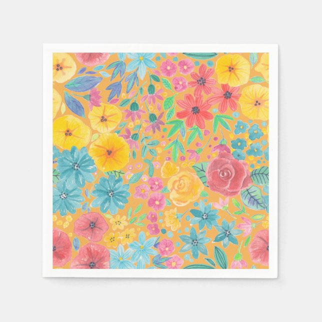 Blumenfarbmuster in gelber Farbe Serviette (Vorderseite)