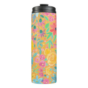Blumenfarbmuster in gelber Farbe Thermosbecher