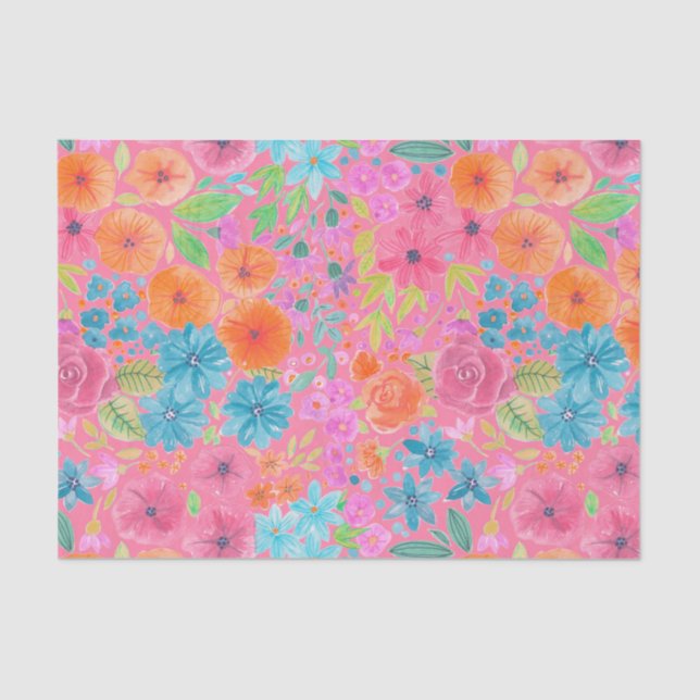 Blumenfarbmuster in Rosa Seidenpapier (Vorderseite)