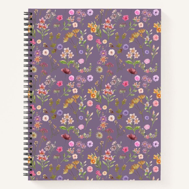 Blumenfarbmuster - rosa, lila, grün notizbuch (Vorderseite)