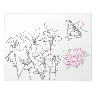 Blumenfarbseiten auf Notepad Notizblock