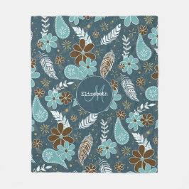 Blumenfeatherie aquamarin türkisfarbener Boho Fleecedecke