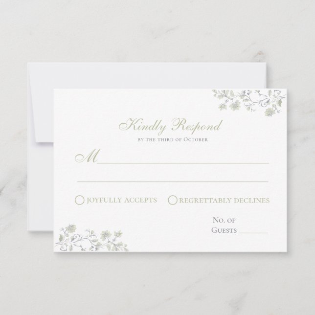 Blumenfeder Chinoiserie Response Card RSVP Karte (Vorderseite)