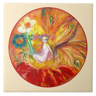 BLUMENFEE Ivory rote gelbe Blumenfantasie Fliese