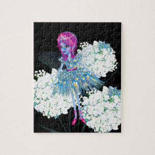 Blumenfee Kunst von LeahG blau pink schwarz weiß