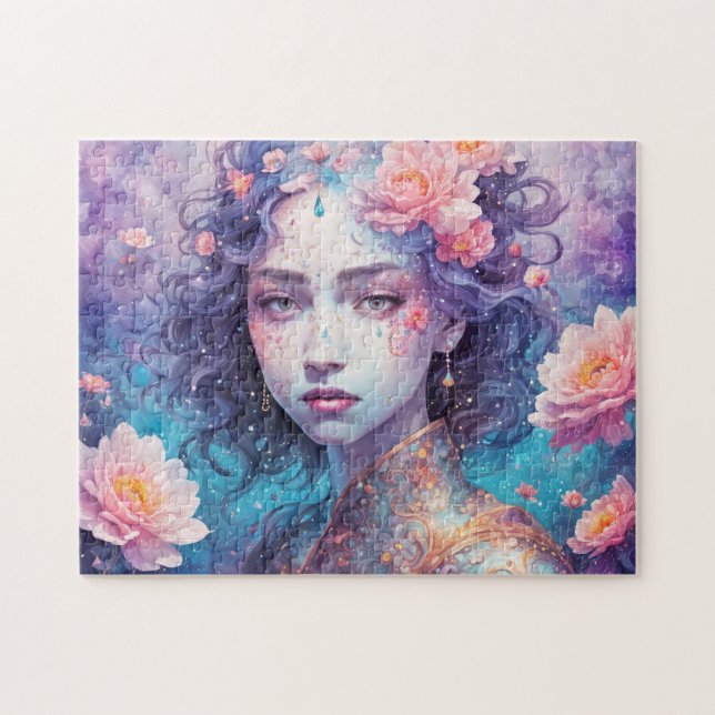 Blumenfee mit blauem Haar (Horizontal)