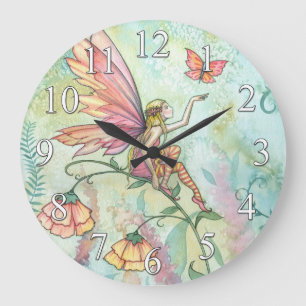 Blumenfee und Schmetterlingsuhr von Molly Harrison Große Wanduhr