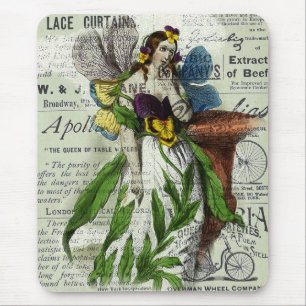 Blumenfee und Vintage-Zeitungskollage Mousepad