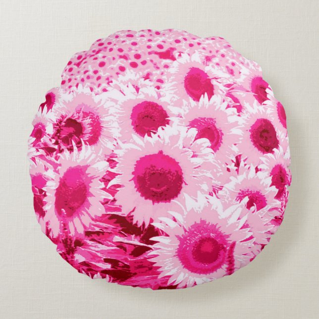 Blumenfeld - Fuchsienfarben Rundes Kissen (Vorderseite)