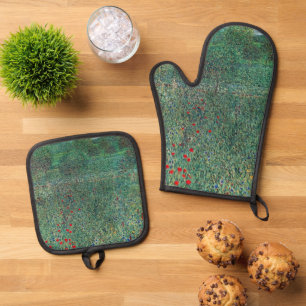 Blumenfeld in Litzlberg Klimt, Vintage Landschaft Ofenhandschuh & Topflappen-Set