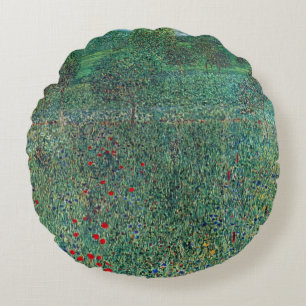 Blumenfeld in Litzlberg Klimt, Vintage Landschaft Rundes Kissen
