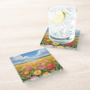 Blumenfeld Landschaftsmalerei Aquarell Glasuntersetzer